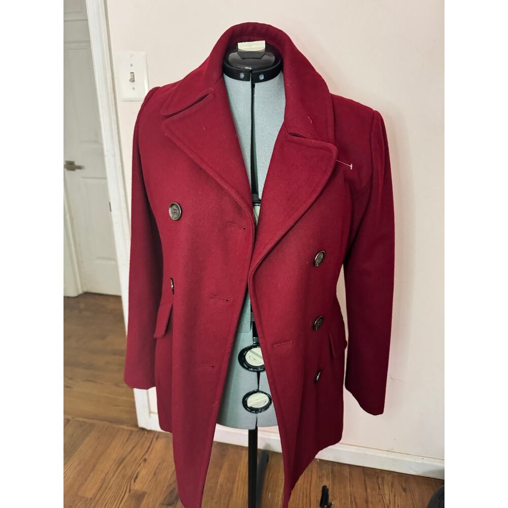 Calvin Klein Classic Women’s Red Wool Blend Peacoat Double Breasted Coat Size 4